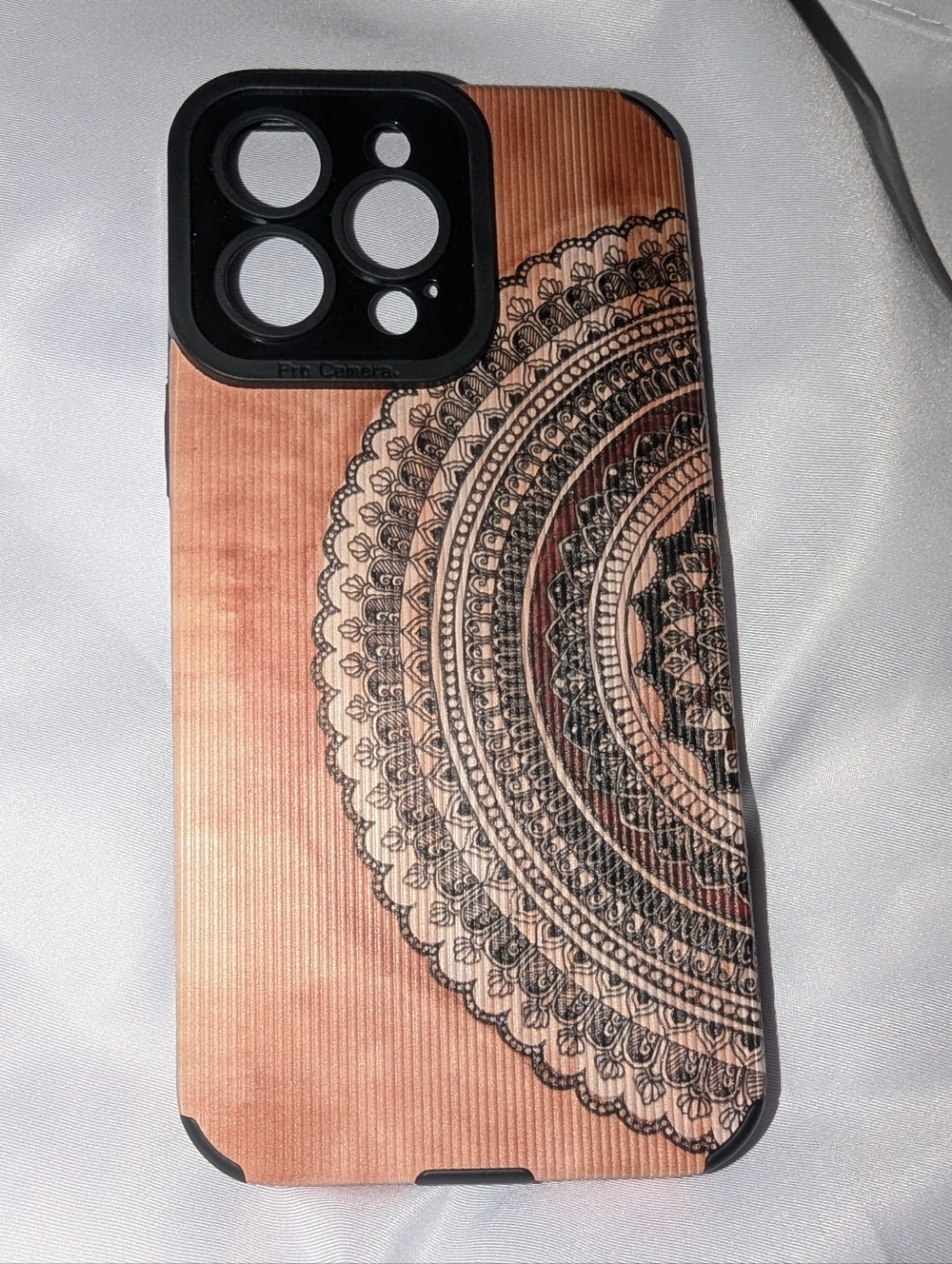Brown Mandala Wood-Style iPhone 14 Pro Max Case